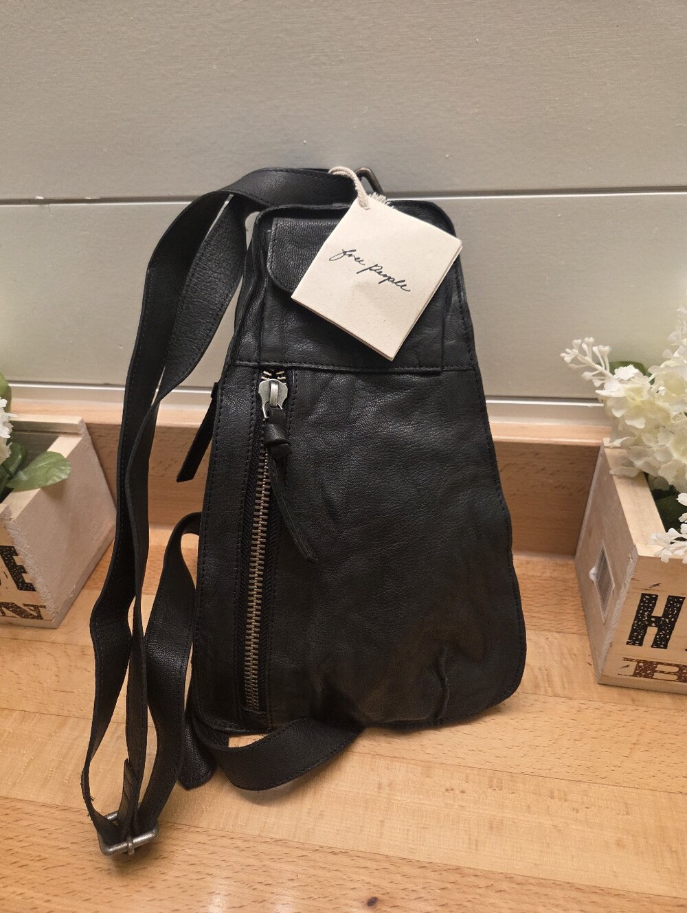 Free People Jagger Leather Sling Bag Black Crossbody Purse